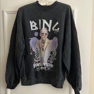 Anine Bing Black Crew Neck Sweater with Elton John Design